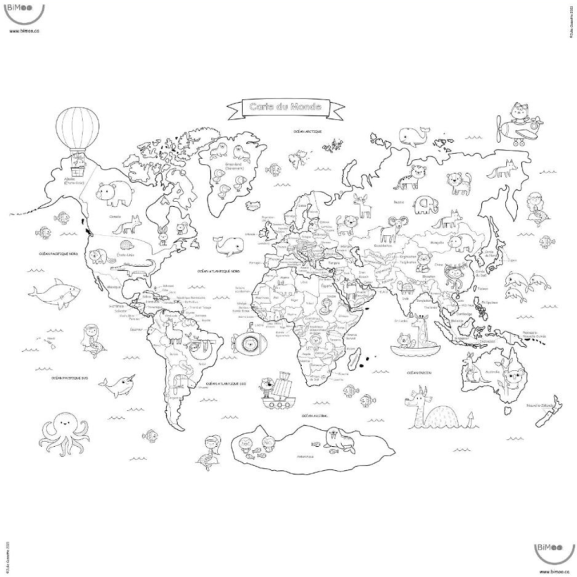 World map to color french version