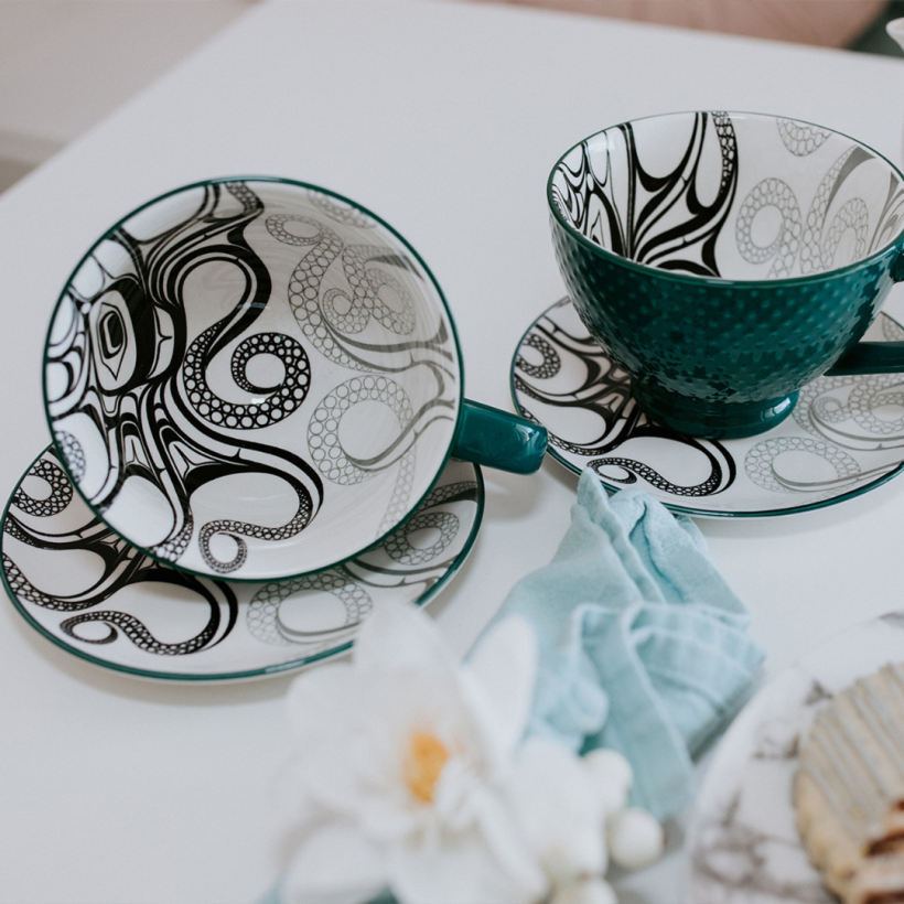 Octopus porcelain plate by indigenous artist.