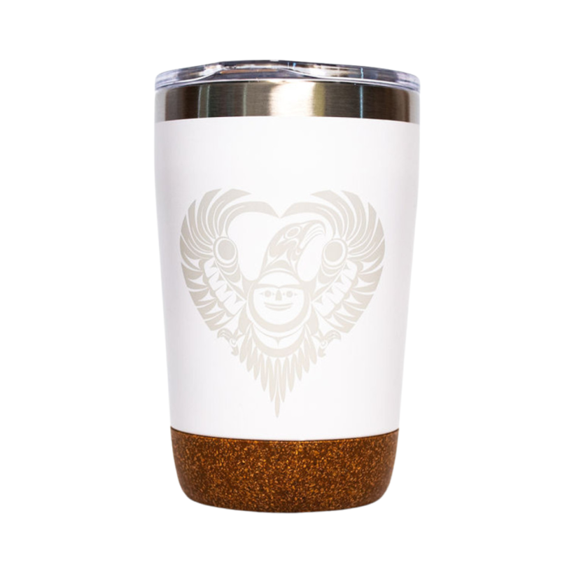 Corked bottom travel mug with Hummingbird design by Simone Diamond