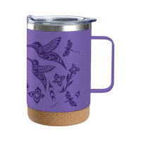 Corked bottom travel mug with Hummingbird design by