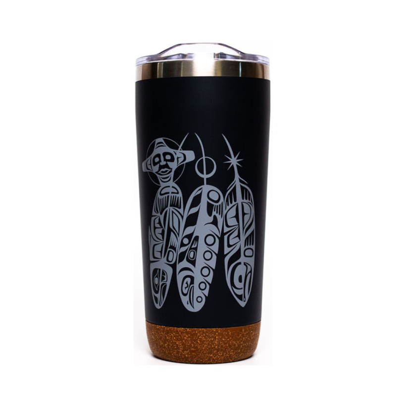 Corked bottom travel mug with Soaring Eagle design by Corey Bulpitt