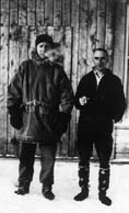 Postmaster G.H. Rocke (left) and pilot Wop May in Fort McMurray, Alberta.