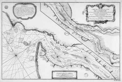 Carte des entrées et cours de la Gironde avec parties de la Dordogne et de la Garonne jusque Bordeauxhttps://www.museedelhistoire.ca/musee-virtuel-de-la-nouvelle-france., 1767, par J.-N. Bellin