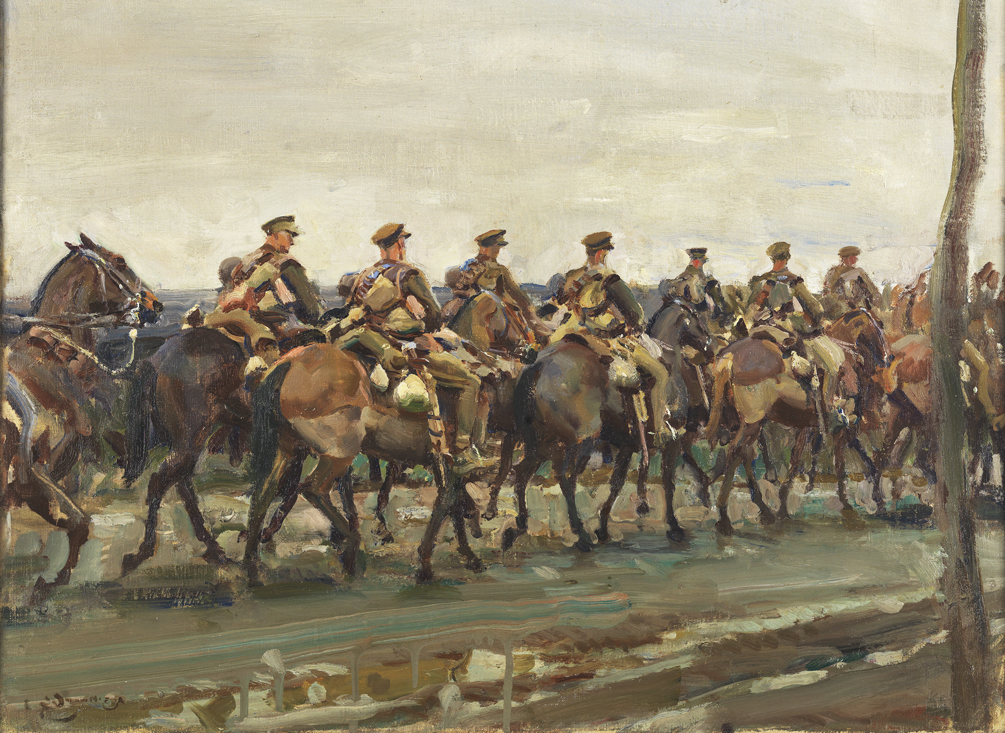 A painting of men on horses displayed at the Canadian Museum of History in Ottawa.