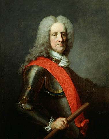 Une peinture représentant un homme en armure avec une ceinture rouge conservée au Musée canadien de l'histoire.